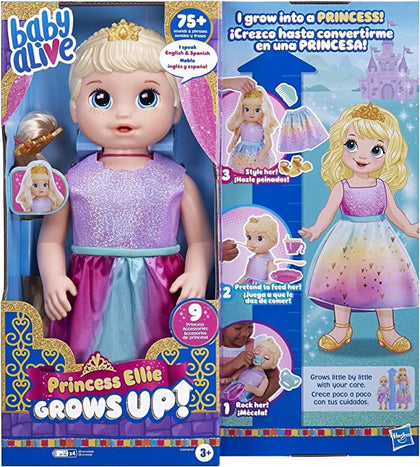 GTBW Baby Alive Princess Ellie Grows Up: This Baby Alive doll starts at 14 inches (37 cm) and slowly grows by rocking her and using her nurturing accessories - HASBRO-F523