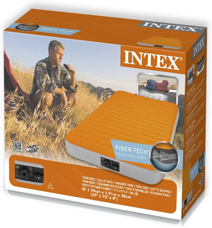 INTEX  Airbed Twin Fiber Tech: High-strength Fiber-Tech fibers make up the inner construction and are combined with a puncture resistant laminated surface - 64791