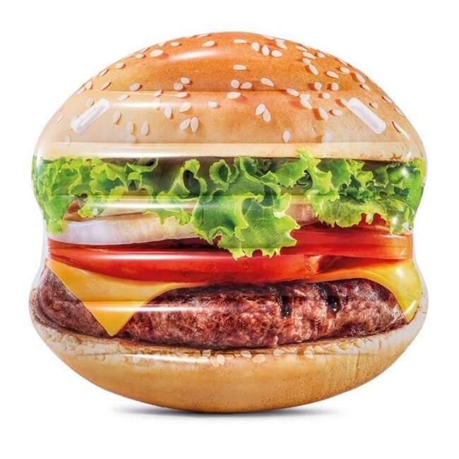 INTEX  Juicy Hamburger Float: Realistic printing and equipped with 2 heavy duty handles for safety - 58780