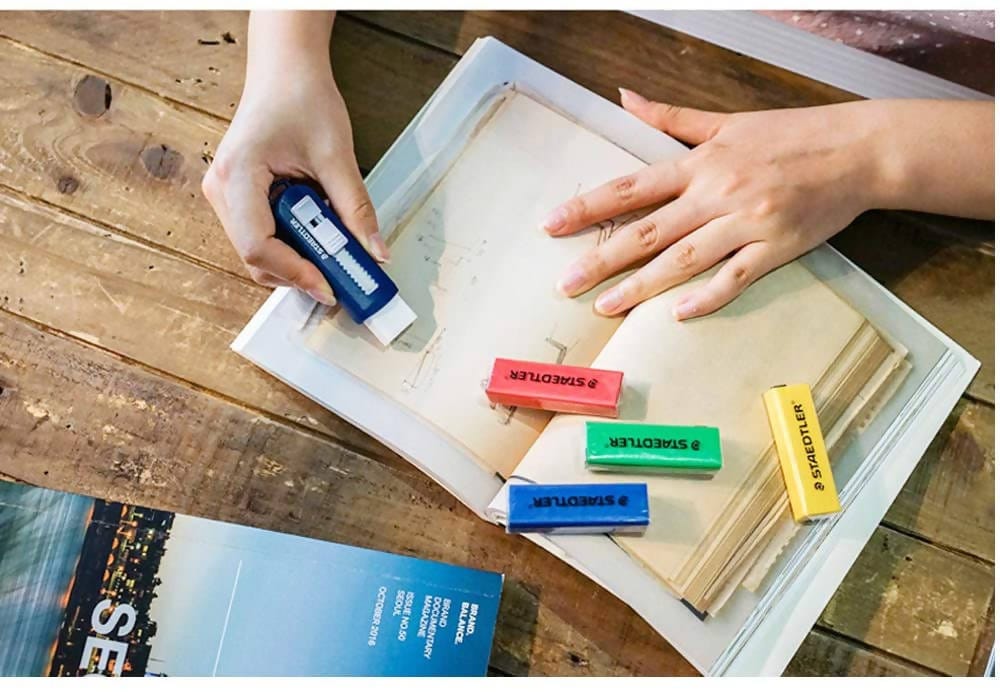 Staedtler PVC-Free Eraser with Sliding Plastic Sleeve detailed erasing and feathering easy - 525 PS1 Pie's Variety Store