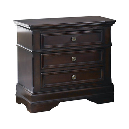 Cambridge 3-Drawer Rectangular Nightstand, Cappuccino Collection: Cambridge, Crafted Of Solid Wood And China Birch Veneers, Keeps Jewelry Safe Or Treasured Keep Safe SKU: 203192