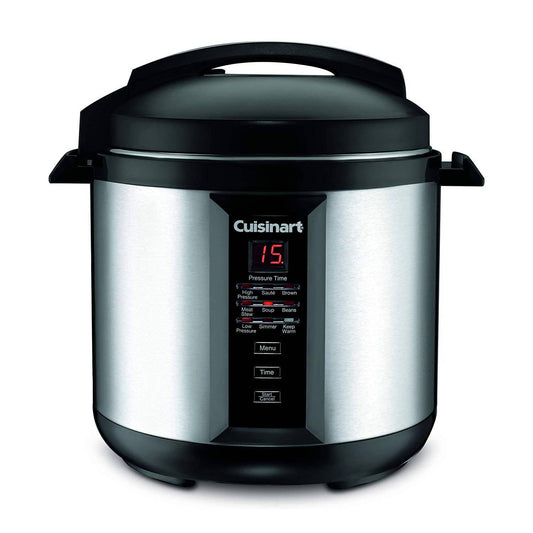 Cuisinart 6 Quart 1000 Watt Electric Pressure Cooker (Stainless Steel) This unit traps steam inside, which builds up pressure to create hotter temperatures, and its tight seal locks in heat giving great-tasting meals - CU-CPC-600 Pie's Variety Store