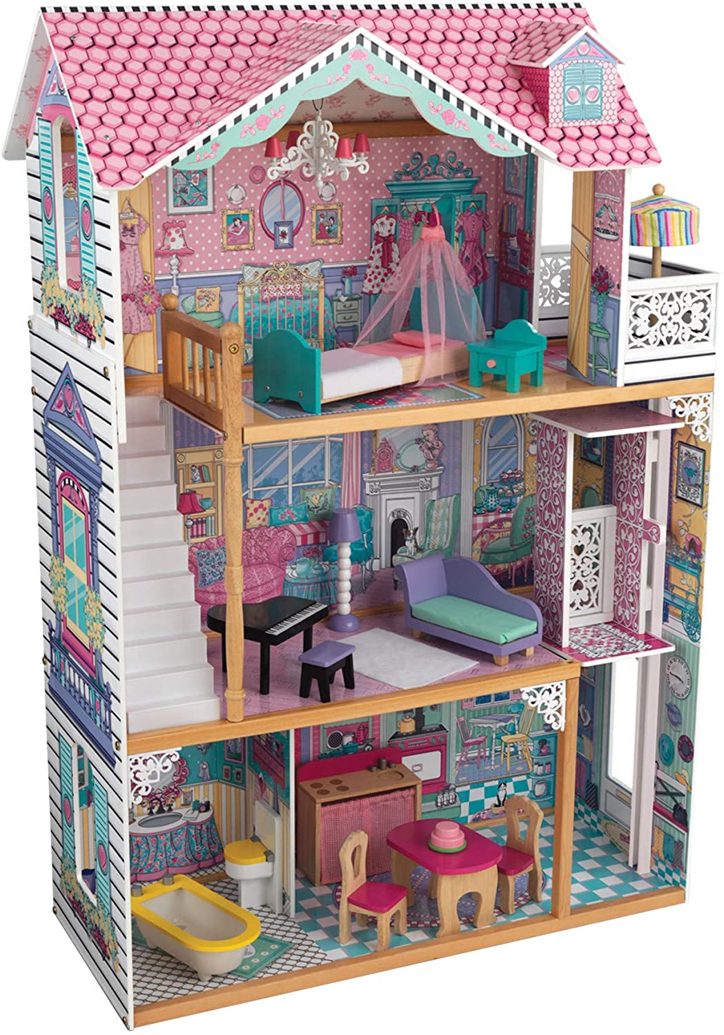 Kid Kraft Annabelle Doll House: Dollhouse is a classic three-story victorian house with wide windows on either side for easy viewing of the interior - 65079