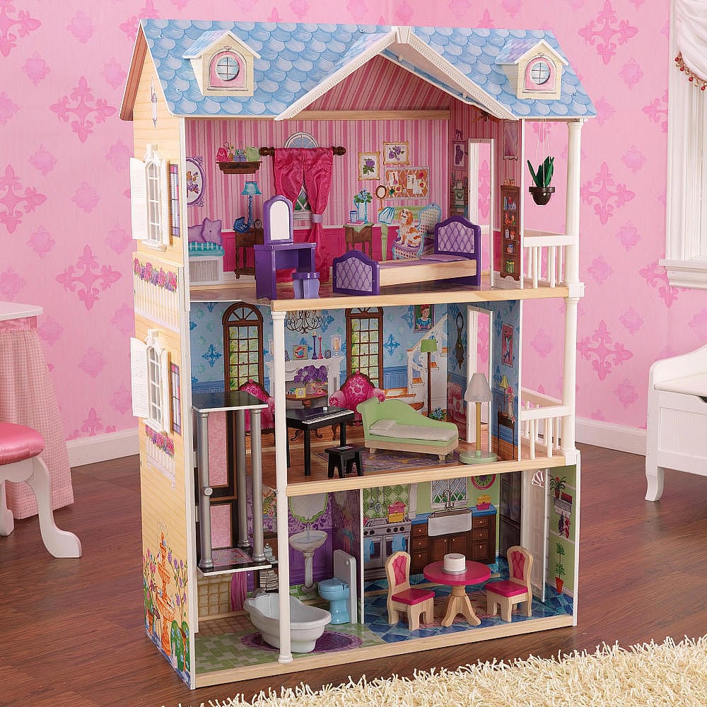 KID KRAFT  My Dreamy Dollhouse: With the 4-foot KidKraft My Dreamy Dollhouse, kids have 4 rooms to decorate, with a gliding elevator that spans all 3 floors - 65823 ebuystt