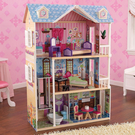 KID KRAFT  My Dreamy Dollhouse: With the 4-foot KidKraft My Dreamy Dollhouse, kids have 4 rooms to decorate, with a gliding elevator that spans all 3 floors - 65823 ebuystt