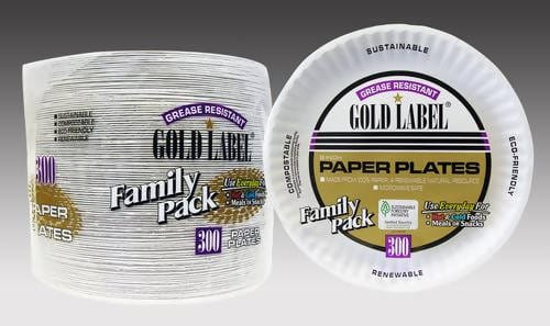 Gold Label 9" Paper Plates 300 ct- Made from 100% Paper Microwave Safe Grease Resistant Microwave Safe Grease Resistant 702009 ebuystt