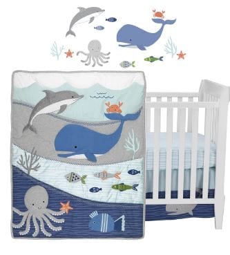 Lambs & Ivy Ocean Blue 4pc Crib Bedding Set Approved by kids. As mothers, we want the best for our young dreamers. Each design is carefully crafted to be soft, comfortable, durable, and easy to care for -LAMBS&IVY-880 | Model# 880004V ebuystt
