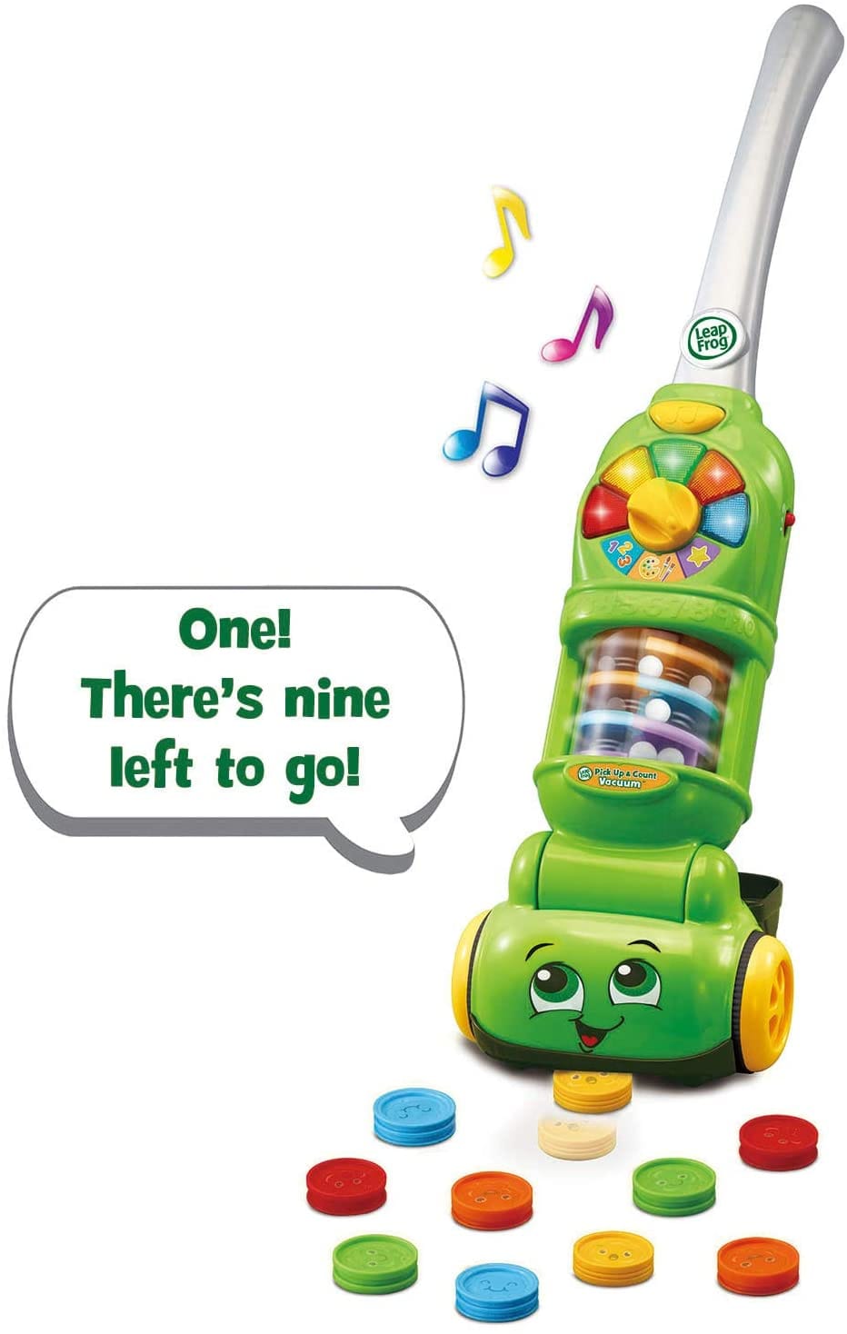 Leap Frog Pick Up & Count Vacuum: his smart toy collects and counts ten pieces of play dust as children spin over them and recognize each color - 611003