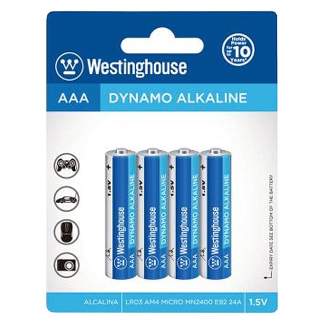 WESTINGHOUSE ALKALINE AAA BATTERY 4PK, Offering long lasting power, Battery delivers a stable current ideal for high drain devices with dynamic instantaneous power. Ideally for Cameras, Wireless Mouse & Keyboard, Game Controller, Shavers, Toys - LR03BP4 MEGA