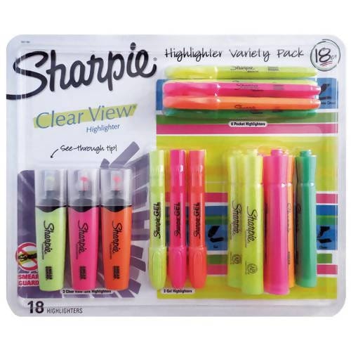Sharpie Highlighter Mixed 18 pc Sharpie highlighters and Each highlighter a barrel and ink supply for dependable marking-391740