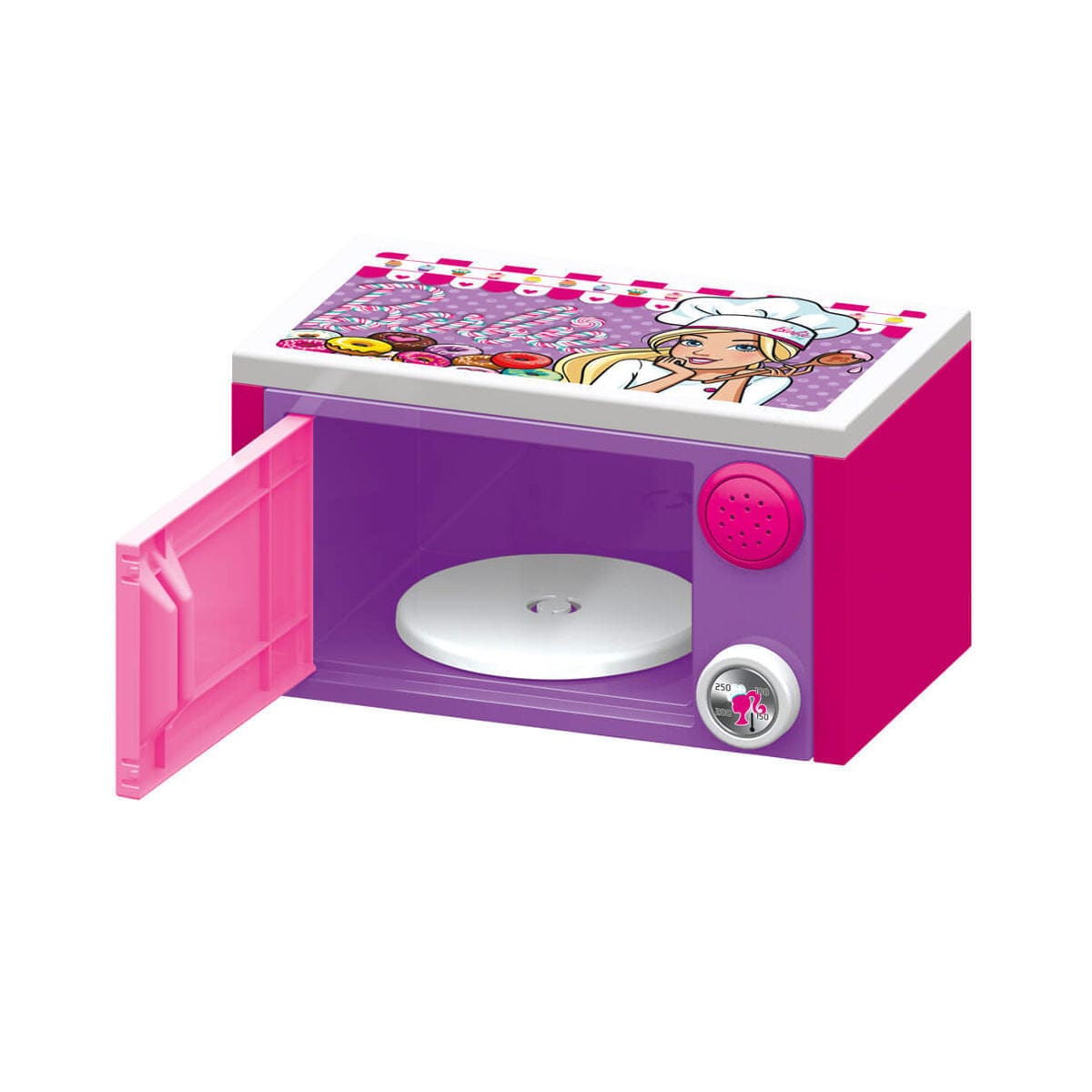 MATTEL Barbie Microwave: urn the clicking temperature knob at the bottom of the microwave and press the button for electronic sounds - 1615