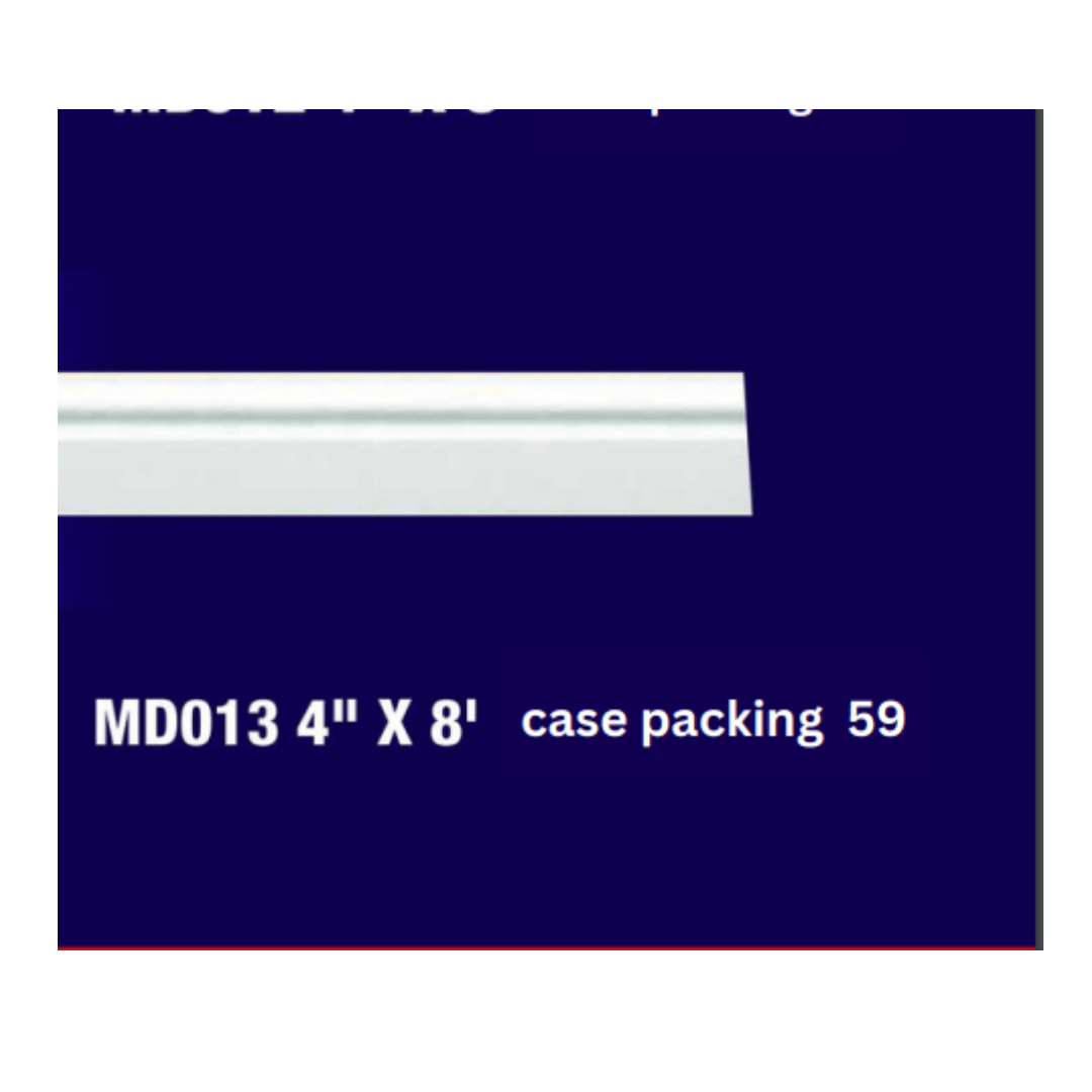 White Baseboard Moulding  6-Inch  x 8 feet Common moldings fastened where walls meet floors, protects the wall from furniture, kicks- EL-D069 Mega
