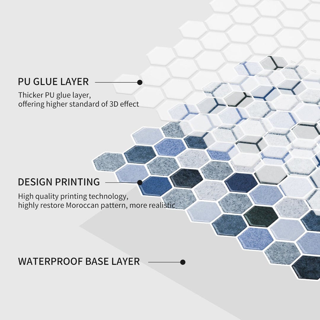 3D Mosaic Morcart Self Adhesive Tile Wall Sticker Backsplash - 12" x 12" DIY for Bathrooms, Kitchens, Oil-Proof, Waterproof- Price Per Unit MT1165 MEGA