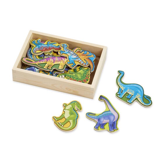 Melissa & Doug 20pc Dinosaur Magnet Set: Bright colors add excitement to this dino collection contained in a convenient wooden case - 0476