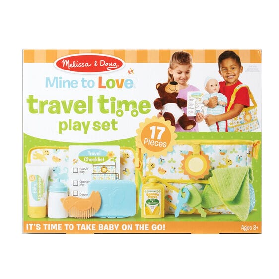 MELISSA & DOUG Mine To Love Playset Travel Time: 17-piece play set gives kids everything they need to pack up and take their favorite baby dolls and stuffed animals on the go - 31707