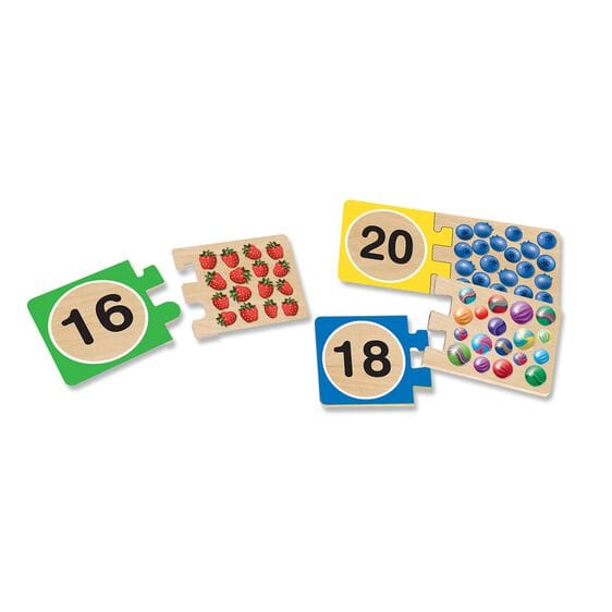 MELISSA & DOUG  Self Correcting Number Puzzles: Match these wooden puzzle pairs to make mastering numbers as easy as 1, 2, 3. Groups of objects illustrate numbers 1-20 - 2542