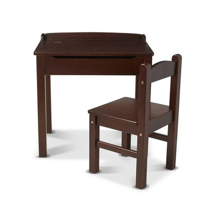 MELISSA & DOUG  Wooden Lift Top Desk & Chair Espresso: sturdy wooden lift-top desk with matching chair - 30232