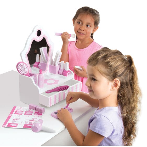 MELISSA & DOUG  Vanity Play Set: Add glamour and style to playtime with these wooden beauty essentials for make-believe makeovers - 3026