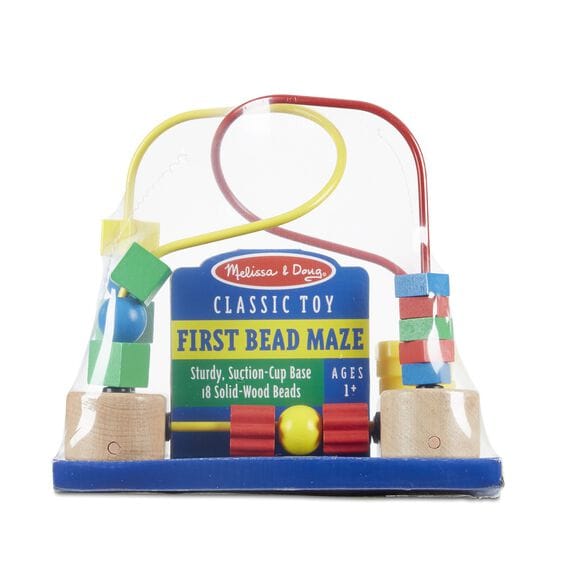 MELISSA & DOUG First Bead Maze: Sitting in a high chair is much more fun with this fantastic bead maze, featuring brightly colored, multi-shaped beads - 3042