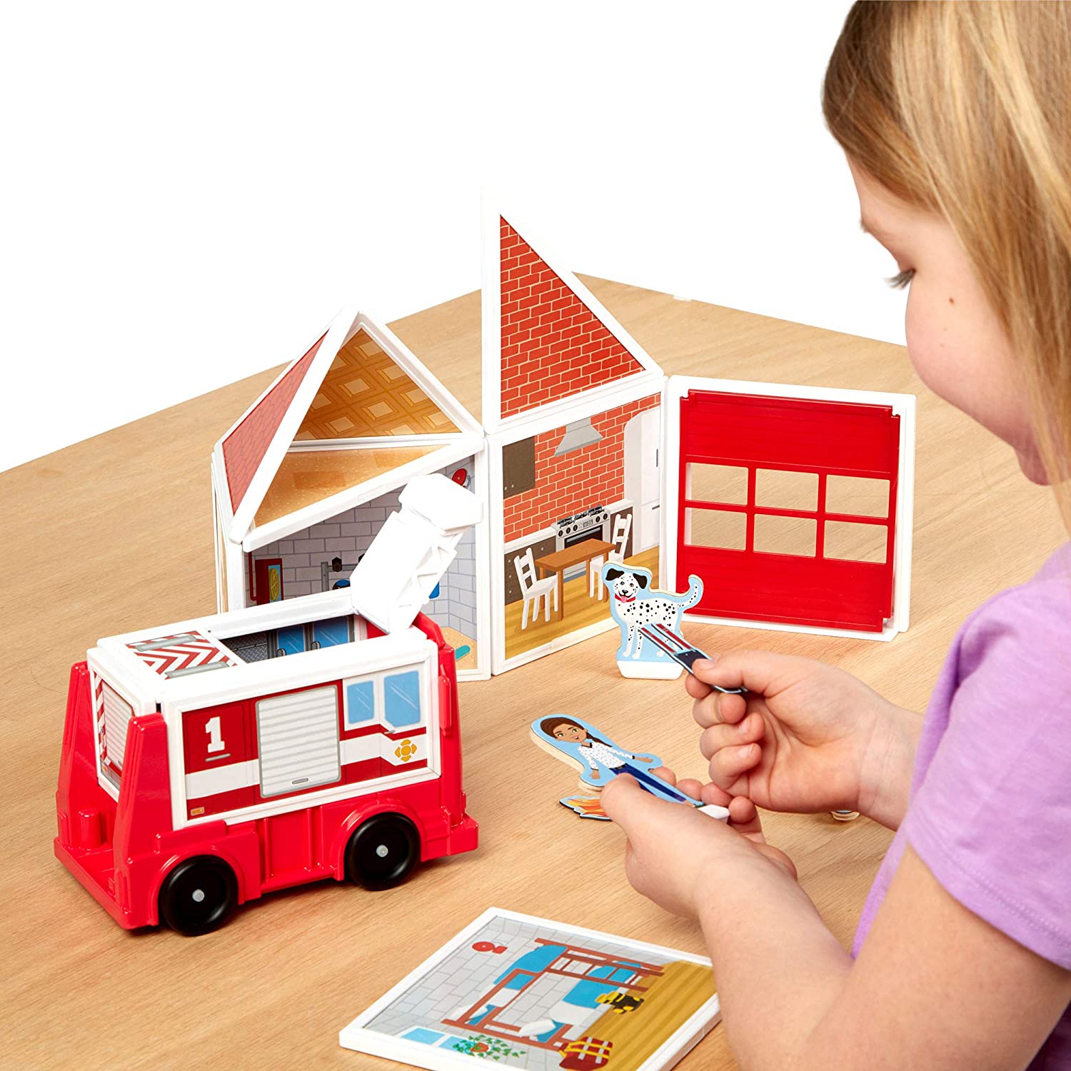 MELISSA & DOUG  Magnetivity Fire Station: Magnetivity™ encourages kids to experiment, explore, and imagine by inspiring them to design and build their own unique worlds - 30654