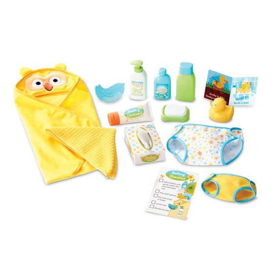 MELISSA & DOUG Mine To Love Changing & Bathtime Play Set: Pretend to get baby squeaky clean with shampoo and bubble bath bottles and soap in a dish - 31703 ebuystt