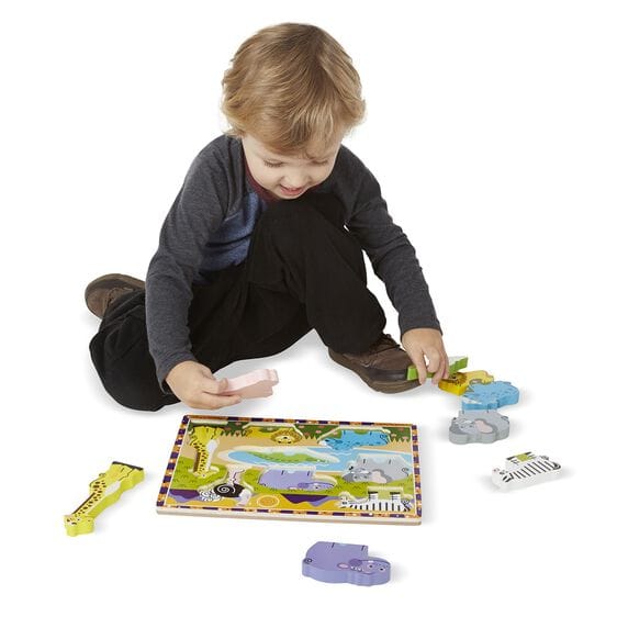 MELISSA & DOUG Safari Chunky Puzzle: Eight easy-grasp, chunky wild animal pieces have full-color, matching pictures underneath - 3722 ebuystt