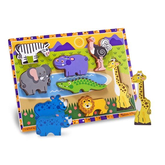 MELISSA & DOUG Safari Chunky Puzzle: Eight easy-grasp, chunky wild animal pieces have full-color, matching pictures underneath - 3722 ebuystt