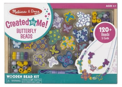 MELISSA & DOUG Created By Me! Butterfly Beads Wooden Bead Kit: Butterfly themed wooden bead jewelry-making set - 4179