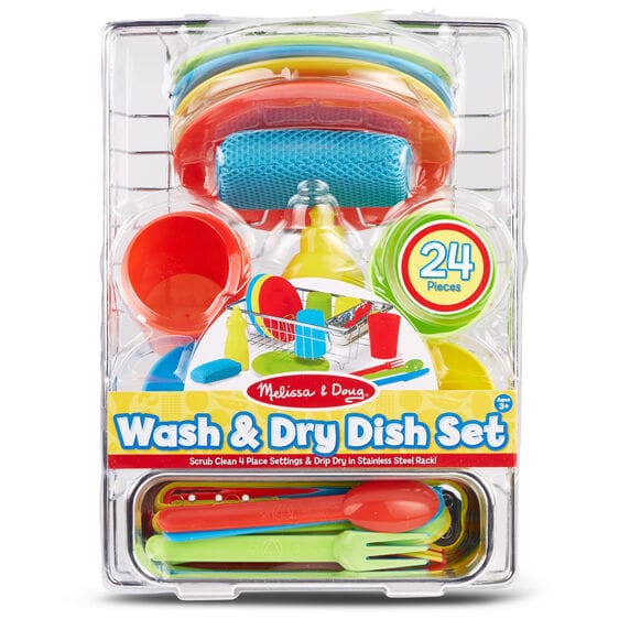 MELISSA & DOUG  Wash & Dry Dish Set: Add them to a play kitchen or use as a stand-alone play set--either way, this appealing play set mimics the real-life objects - M&D-4282