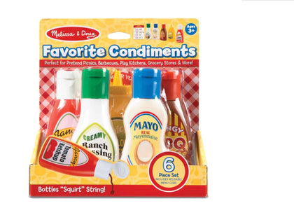 MELISSA & DOUG Favorite Condiments Play Food Set: Be the hit of pretend picnics, barbecues, and other playtime meals with these favorite food toppers - M&D-4317