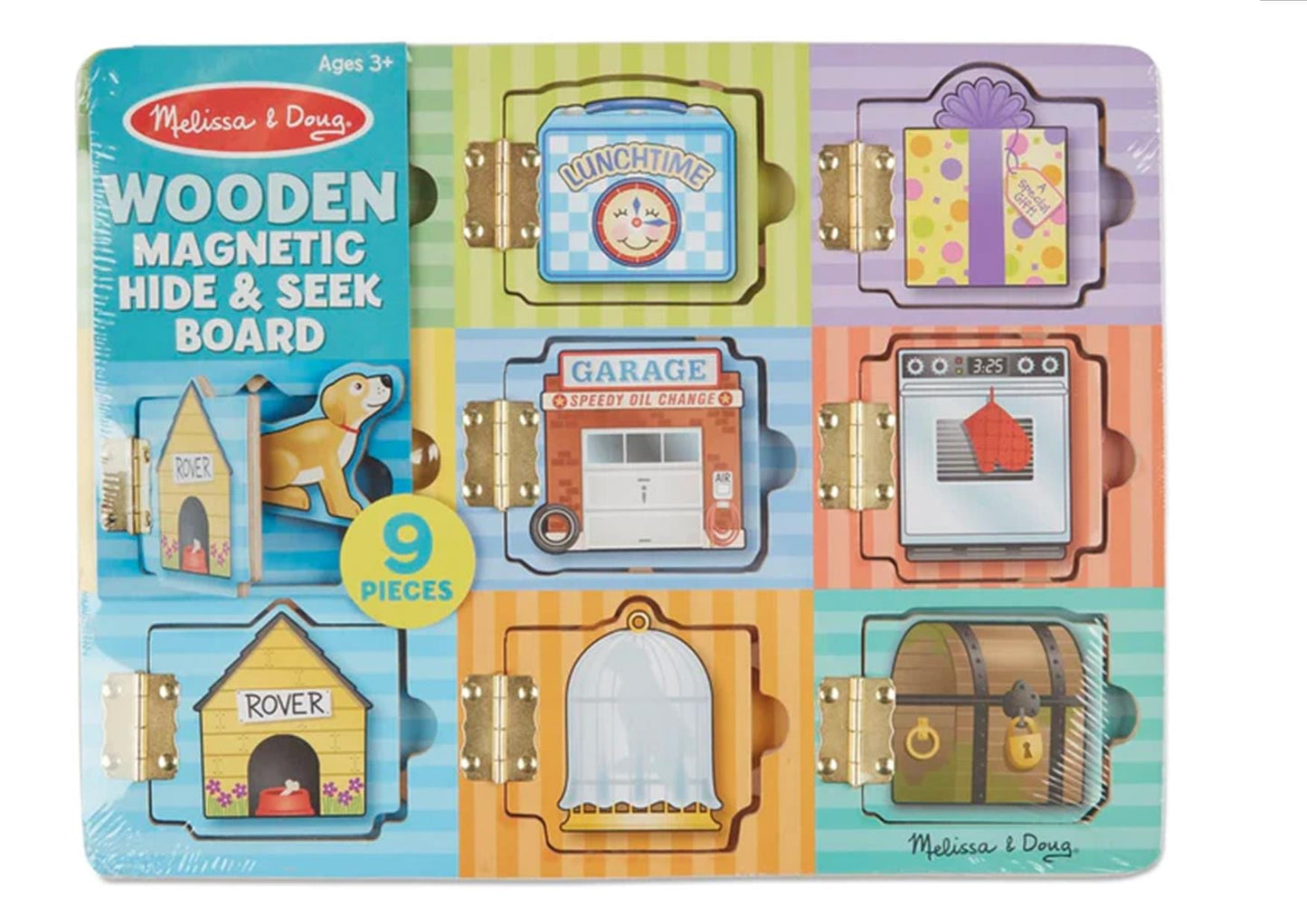 MELISSA & DOUG Magnetic Hide & Seek Board: When opened, a colorful magnetic piece is revealed. Move the pieces behind different doors for guessing fun - M&D-474 ebuystt
