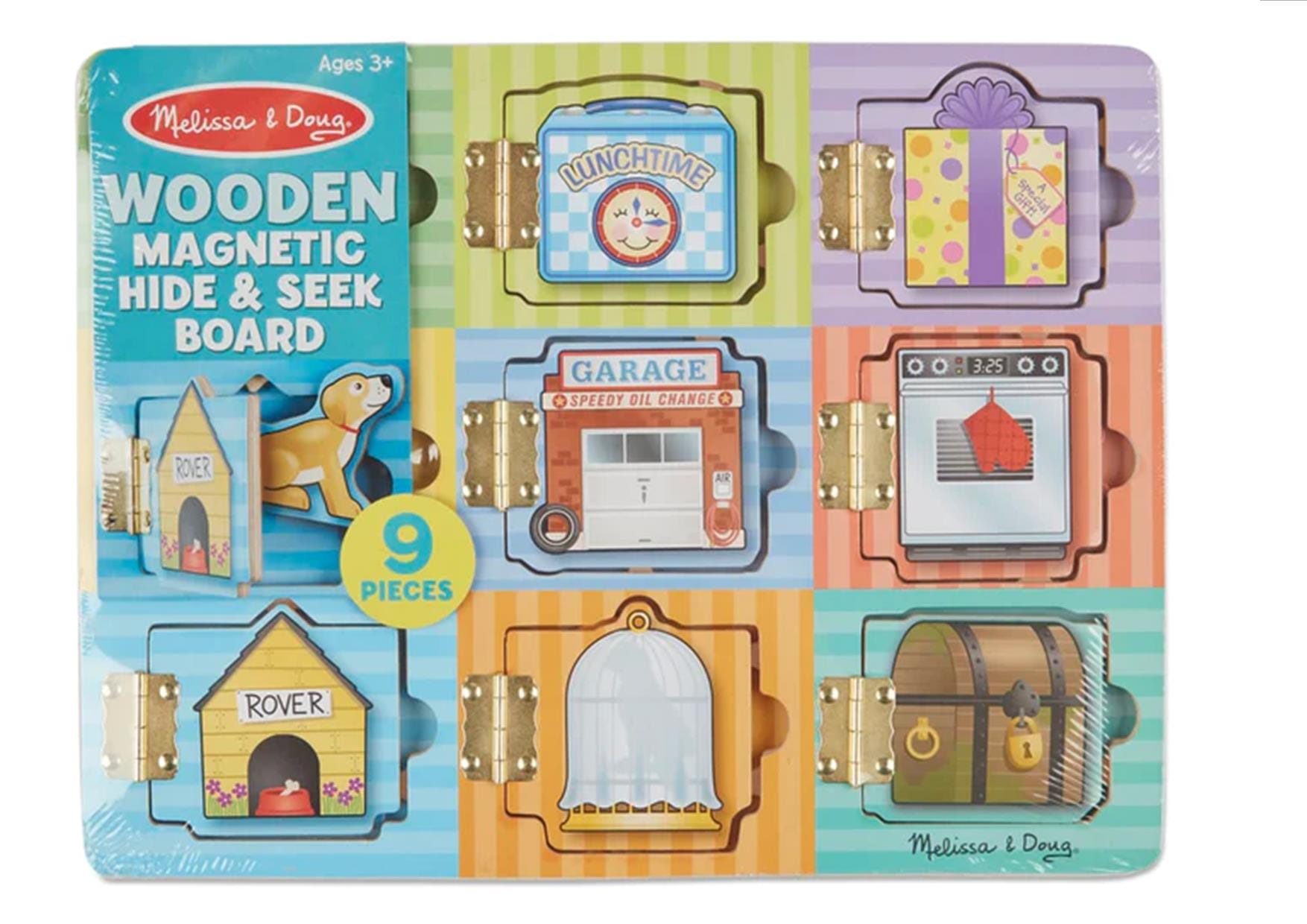 MELISSA & DOUG Magnetic Hide & Seek Board: When opened, a colorful magnetic piece is revealed. Move the pieces behind different doors for guessing fun - M&D-474 ebuystt