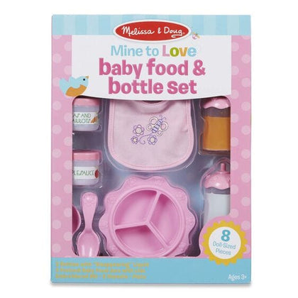 MELISSA & DOUG  Time To Eat Baby Food & Bottle Set: Little caregivers can take care of their baby dolls with this adorable 8-piece set - 4888