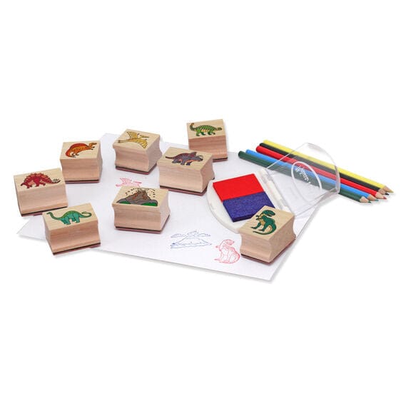 MELISSA & DOUG  Dinosaur Stamp Set: Children love using the 8 detailed dino stamps and a two-color inkpad - 1633