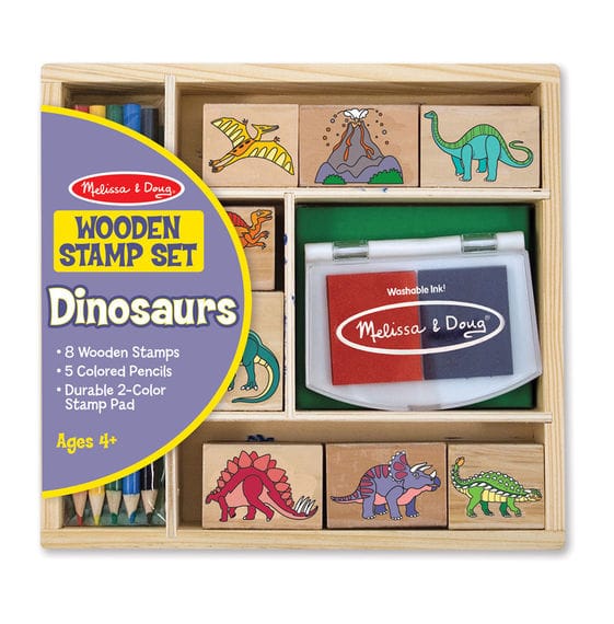 MELISSA & DOUG  Dinosaur Stamp Set: Children love using the 8 detailed dino stamps and a two-color inkpad - 1633