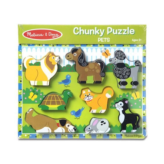 MELISSA & DOUG  Pets Chunky Puzzle: Happy pets play in the yard on this extra thick wooden puzzle that includes eight easy-grasp, chunky pet pieces - 3724