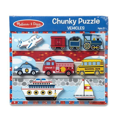 MELISSA & DOUG Vehicles Chunky Puzzle: On the road, on the rails, by sea, or by air, imaginations travel far and wide with this extra-thick wooden puzzle - 3725