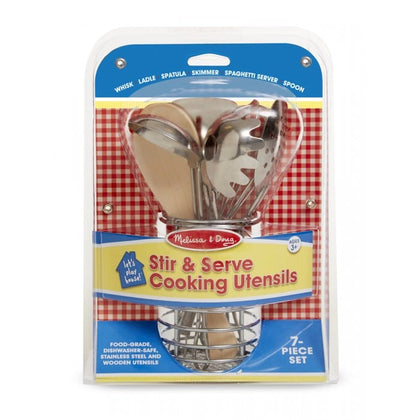 MELISSA & DOUG Cooking Utensils Stir & Serve:  Six sturdy utensils, made of stainless steel and wood - M&D-9351