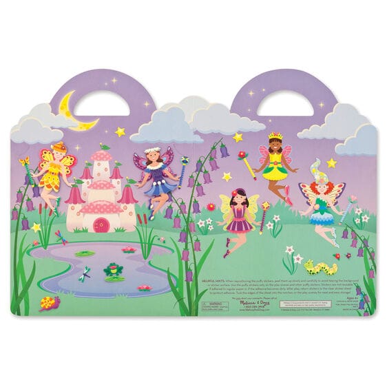 MELISSA & DOUG Puffy Sticker Play Set Fairy: This reusable puffy sticker set includes a sturdy double-sided background panel, plus 75 glitter-filled puffy stickers - 9414