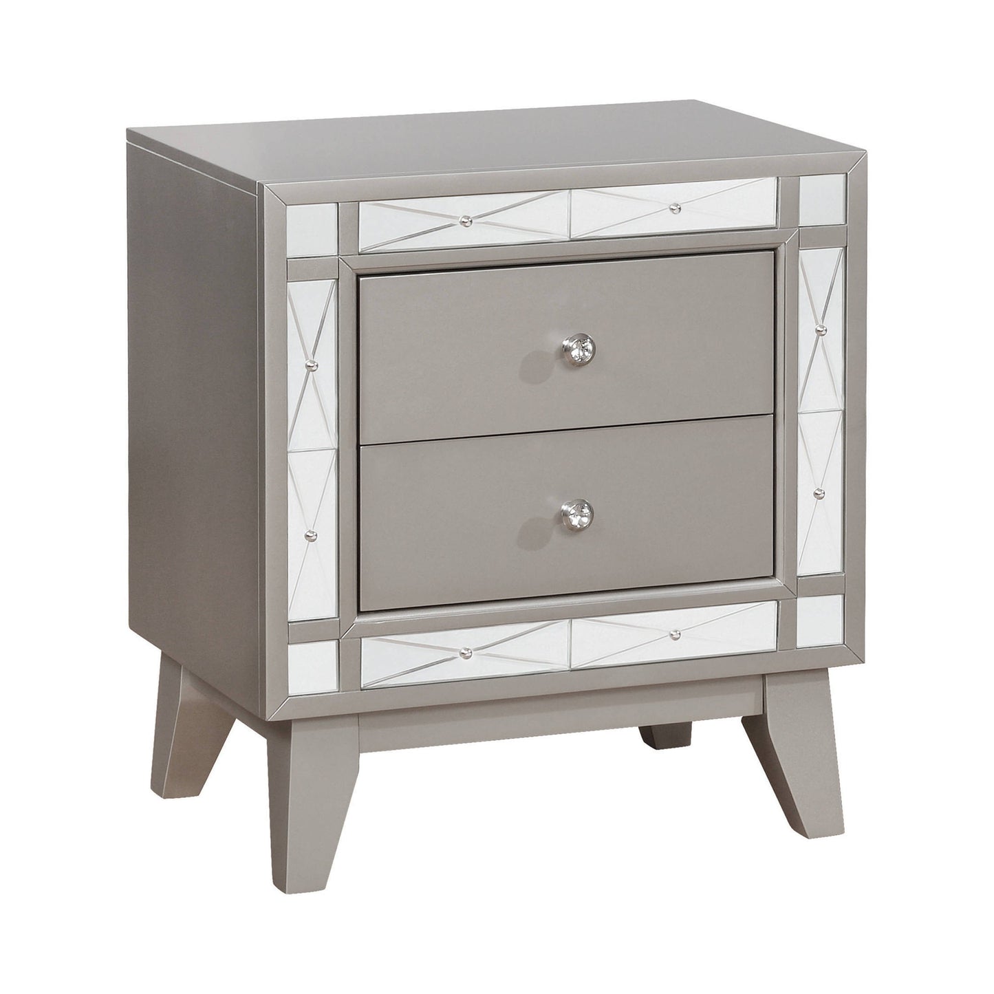 Leighton 2-Drawer Nightstand Metallic Mercury Collection: This 2-Drawer Nightstand Is Great For A Stylish Bedroom, This Transitional Two-Drawer Night Stand Is Full Of Chic Details. Leighton SKU: 204922 coastmega