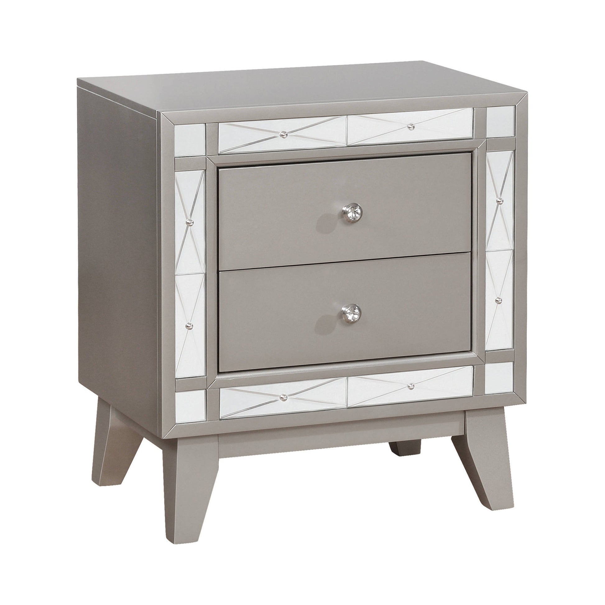 Leighton 2-Drawer Nightstand Metallic Mercury Collection: This 2-Drawer Nightstand Is Great For A Stylish Bedroom, This Transitional Two-Drawer Night Stand Is Full Of Chic Details. Leighton SKU: 204922 coastmega
