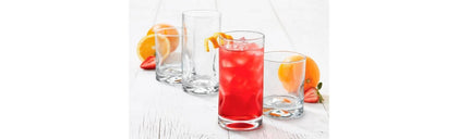 Libbey Drinkware 16pc impressions are everything, and we mean that literally, what sets the Impressions Glass Drinkware Set apart is its unique four sided dimpled shape which provides an easy grip for guests on special occasions and loved ones -4086