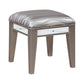 Leighton Vanity Desk And Stool Metallic Mercury Collection: Add Modern Glamour With This Vanity Desk And Stool Set, Etched Mirror Panel Along The Sides Of The Stool And Vanity Front Reflect Light Beautifully Throughout A Space. Leighton SKU: 204927 coastmega