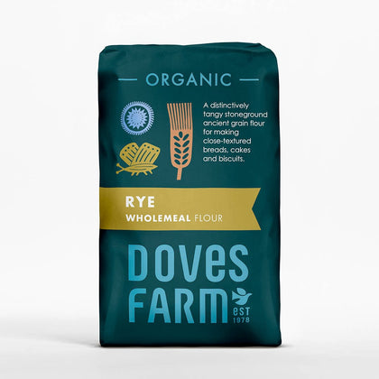 Doves Farm Organic Rye Wholemeal Flour 1kg  Stoneground from whole grain this 100% rye flour is naturally low in gluten, producing close textured bread and cakes with a pleasing continental flavour-5011766010054