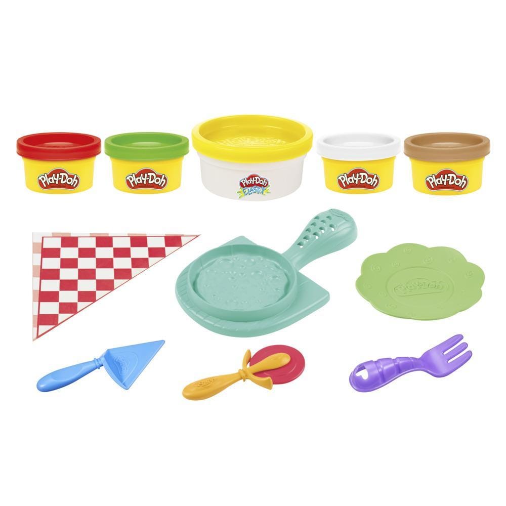 HASBRO  Playdoh Foodie Favourites Assorted: This play food set comes with 6 tools to shape a Play-Doh pizza crust, create pretend toppings, slice it up, and show off your creation to friends - E6686