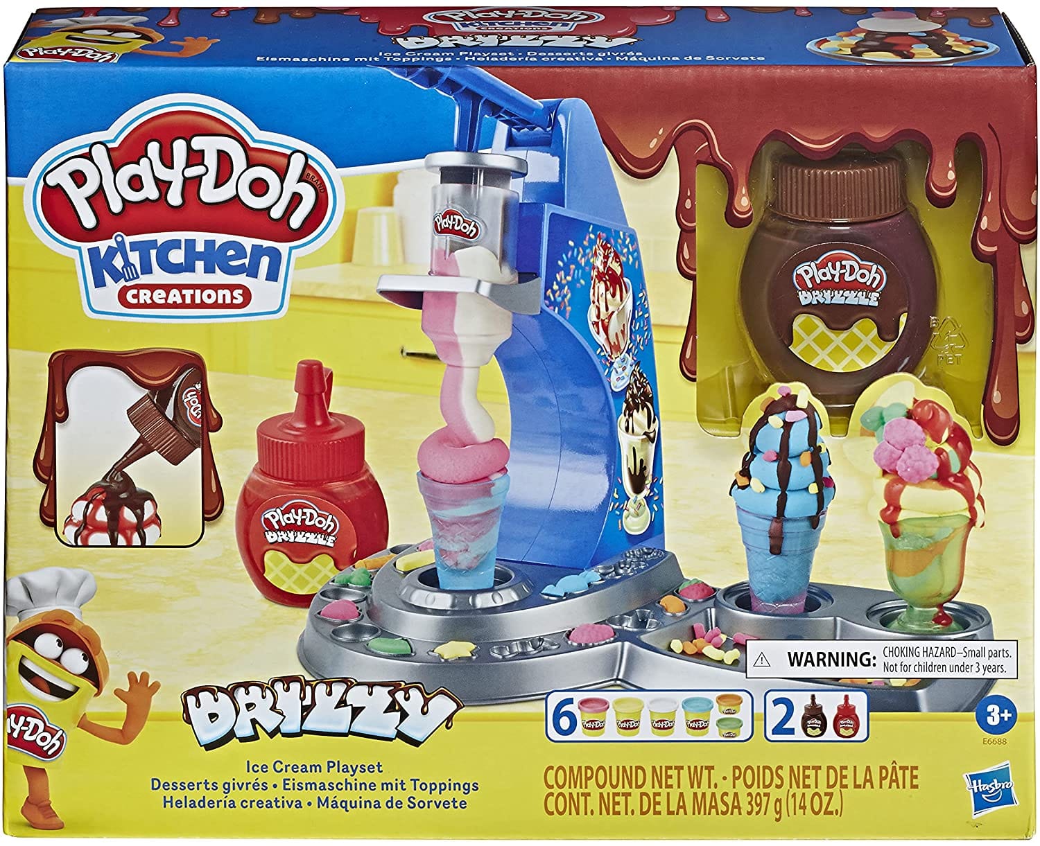 HASBRO Playdoh Drizzy Ice Cream Playset: Squeeze a little on top of your Play-Doh desserts to make your Play-Doh creations into the best version of themselves - E6688