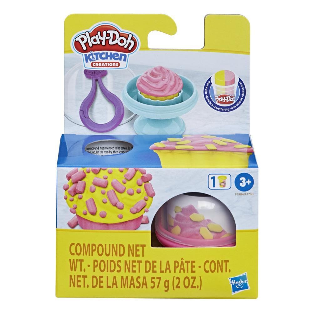 HASBRO Playdoh Cupcakes & Macarons: This mini clip-on Play-Doh cupcake or macaron set includes a little display stand with a built-in pretend mold - F1788