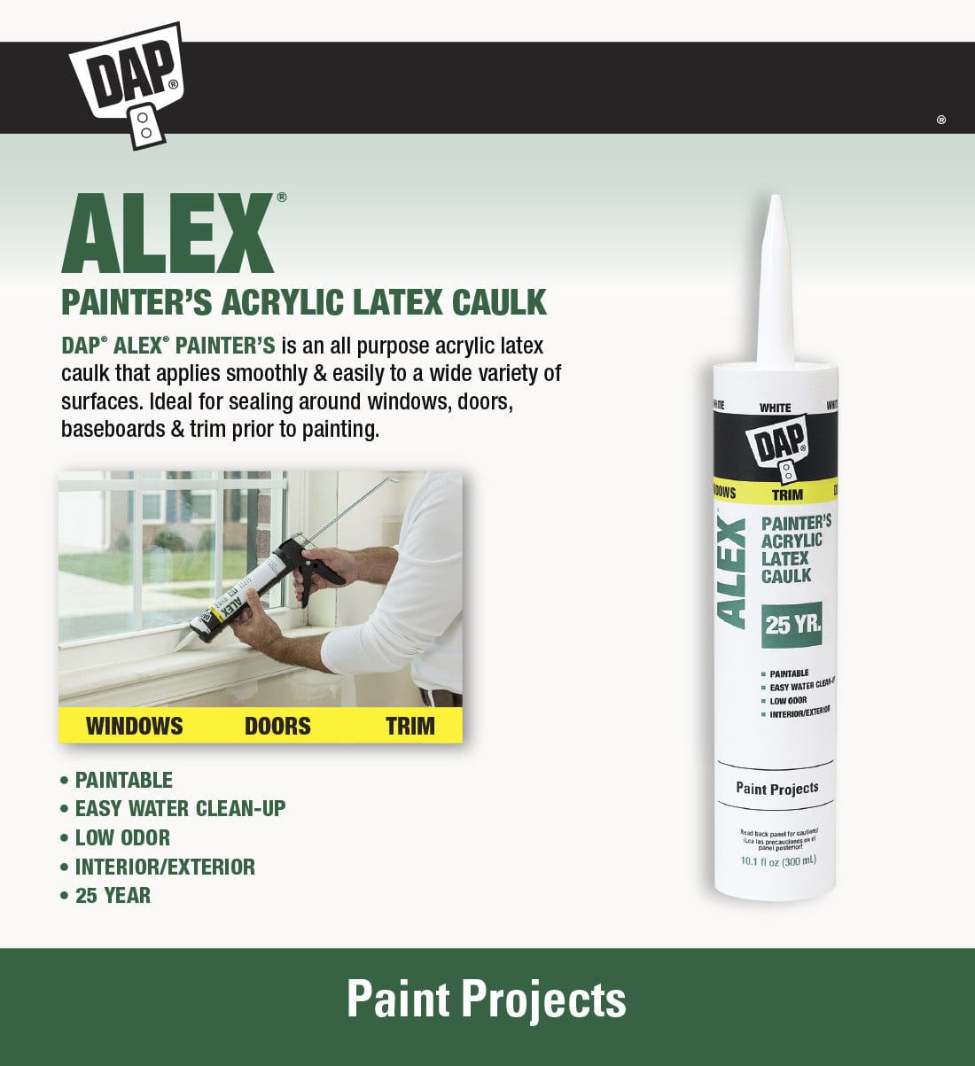 Alex Painter's 10.1 oz. White All-Purpose Acrylic Latex Caulk Ideal for Sealing and Caulking Window and Door Frames and Trim Prior to Painting -18670