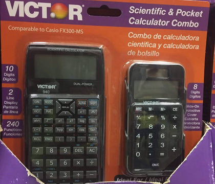 Victor Scientific calculator and Pocket Calculator Combo The Victor 940 10 digit advanced scientific calculator is perfect for students in General Math, Algebra 1 2, Science, Statistics, Trigonometry, and Geometry-388356