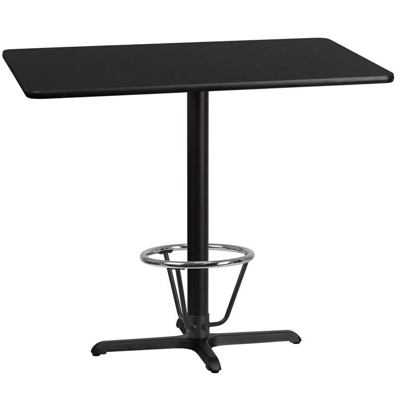 30'' x 48'' Rectangular Black Laminate Table Top with 23.5'' x 29.5'' Bar Height Table Base and Foot Ring [XU-BLKTB-3048-T2230B-3CFR-GG] Fl Furniture